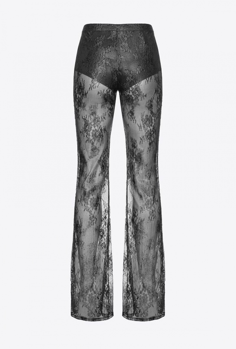 Pinko Laminated Lace Trousers BLACK/GUNMETAL | SN-PKO33680