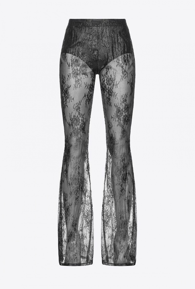 Pinko Laminated Lace Trousers BLACK/GUNMETAL | SN-PKO34108