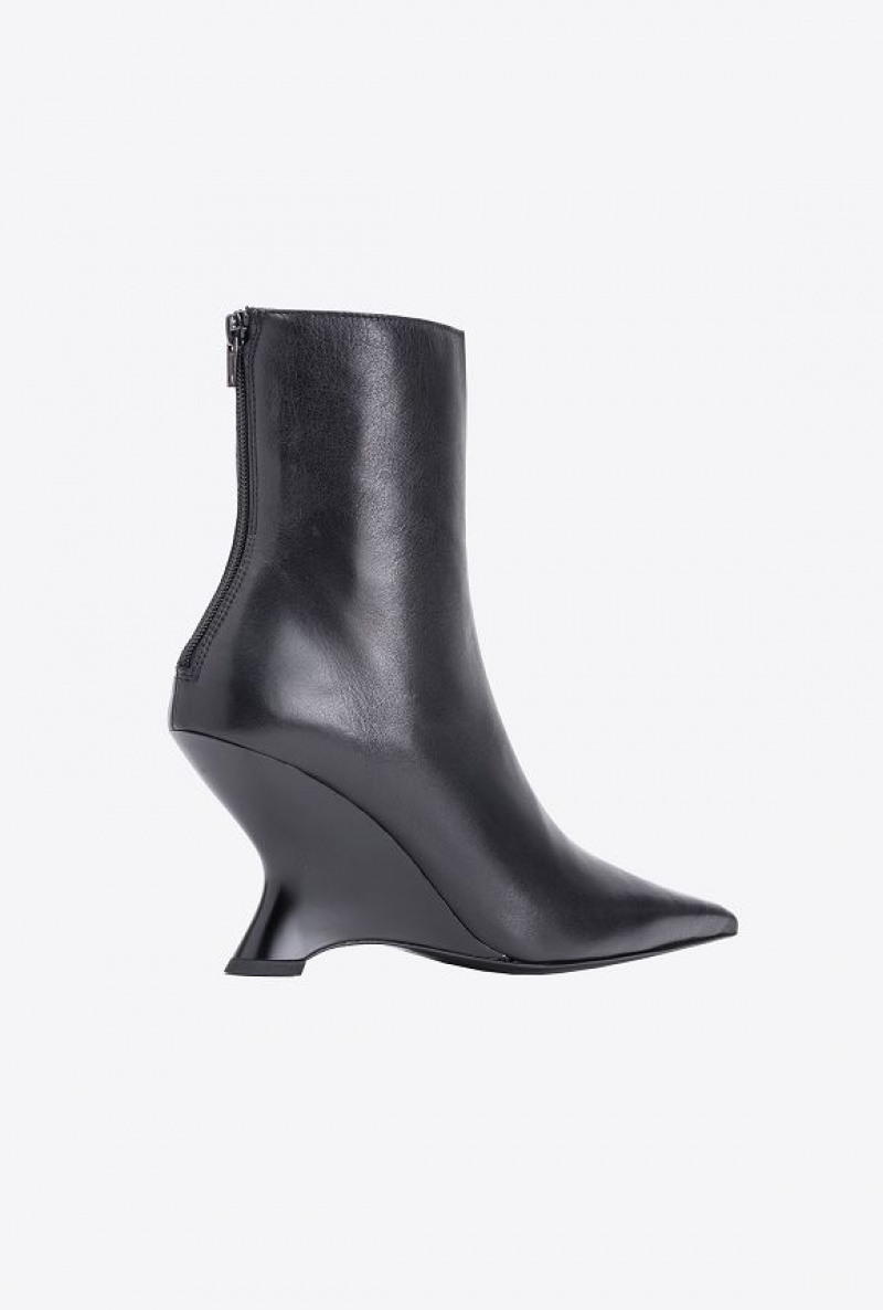 Pinko Laminated Leather Ankle Boots LIMO BLACK | SN-PKO34136