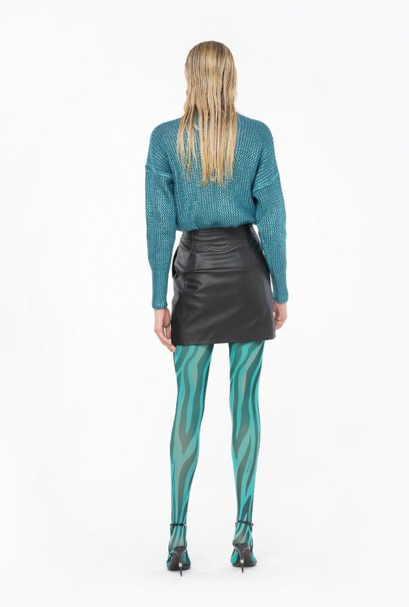 Pinko Laminated Ribbed Pullover PEACOCK/TURQUOISE | SN-PKO33444