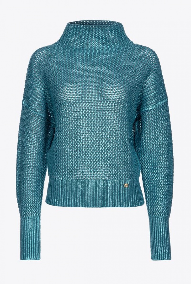 Pinko Laminated Ribbed Pullover PEACOCK/TURQUOISE | SN-PKO33444