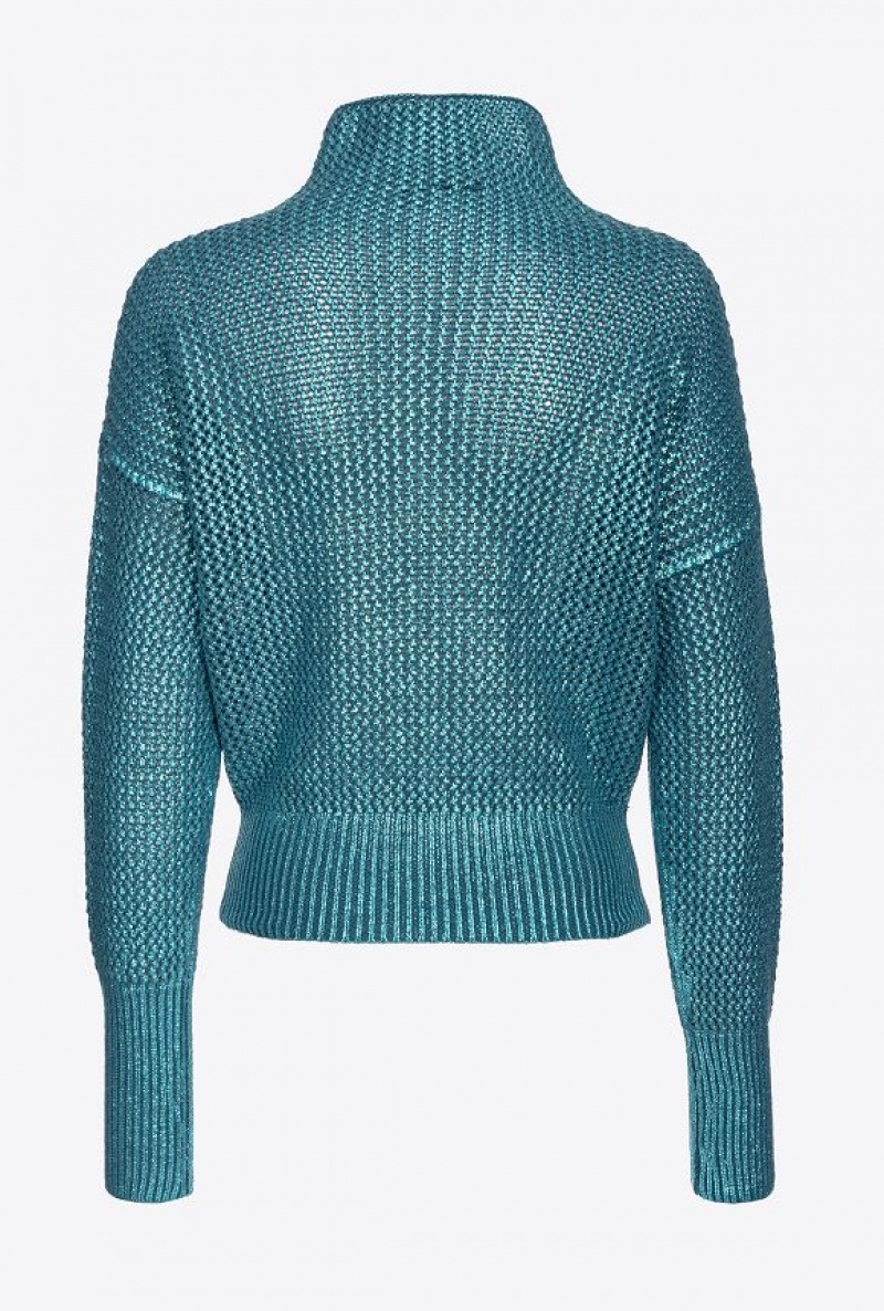 Pinko Laminated Ribbed Pullover PEACOCK/TURQUOISE | SN-PKO33444