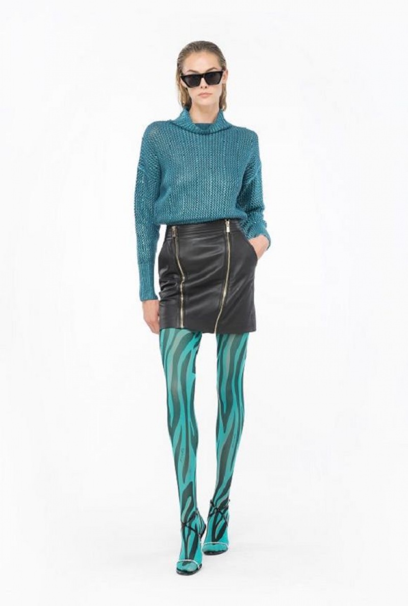 Pinko Laminated Ribbed Pullover PEACOCK/TURQUOISE | SN-PKO33444