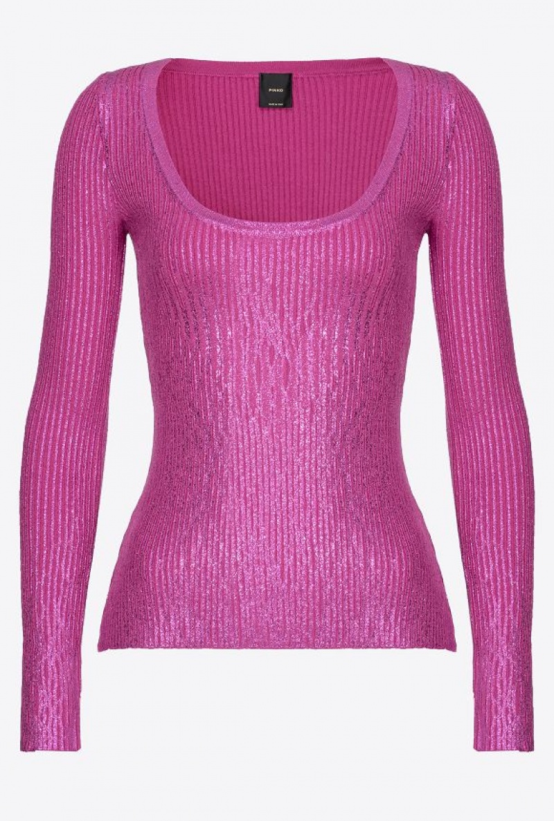 Pinko Laminated Ribbed Sweater PURPLE/FUCHSIA | SN-PKO33493