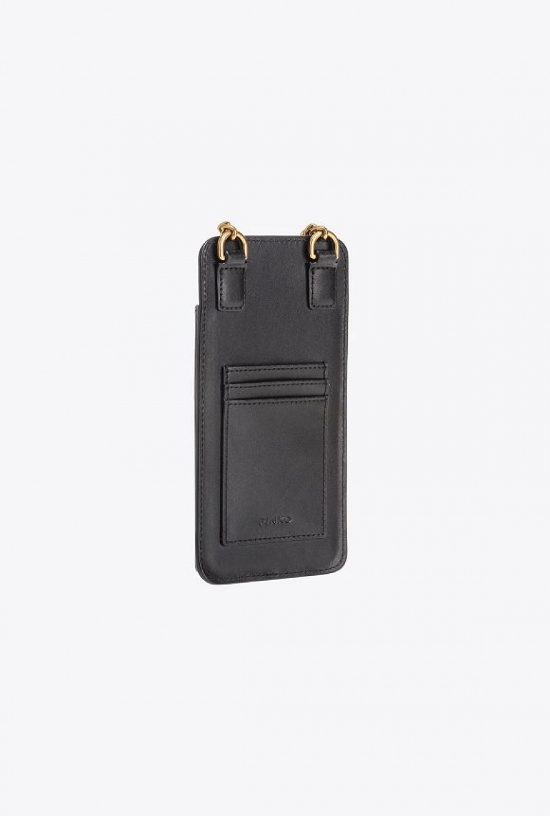 Pinko Leather Smartphone Holder BLACK-ANTIQUE GOLD | SN-PKO34309