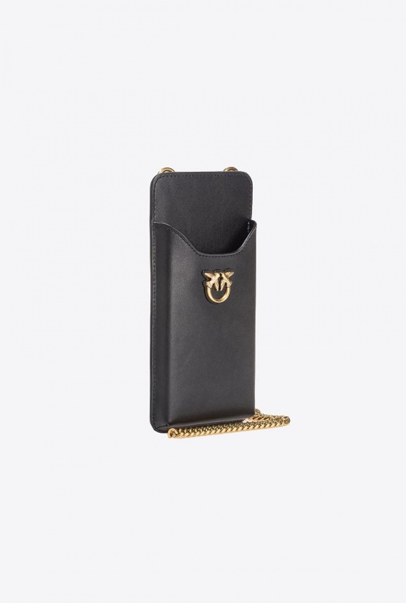 Pinko Leather Smartphone Holder BLACK-ANTIQUE GOLD | SN-PKO34309