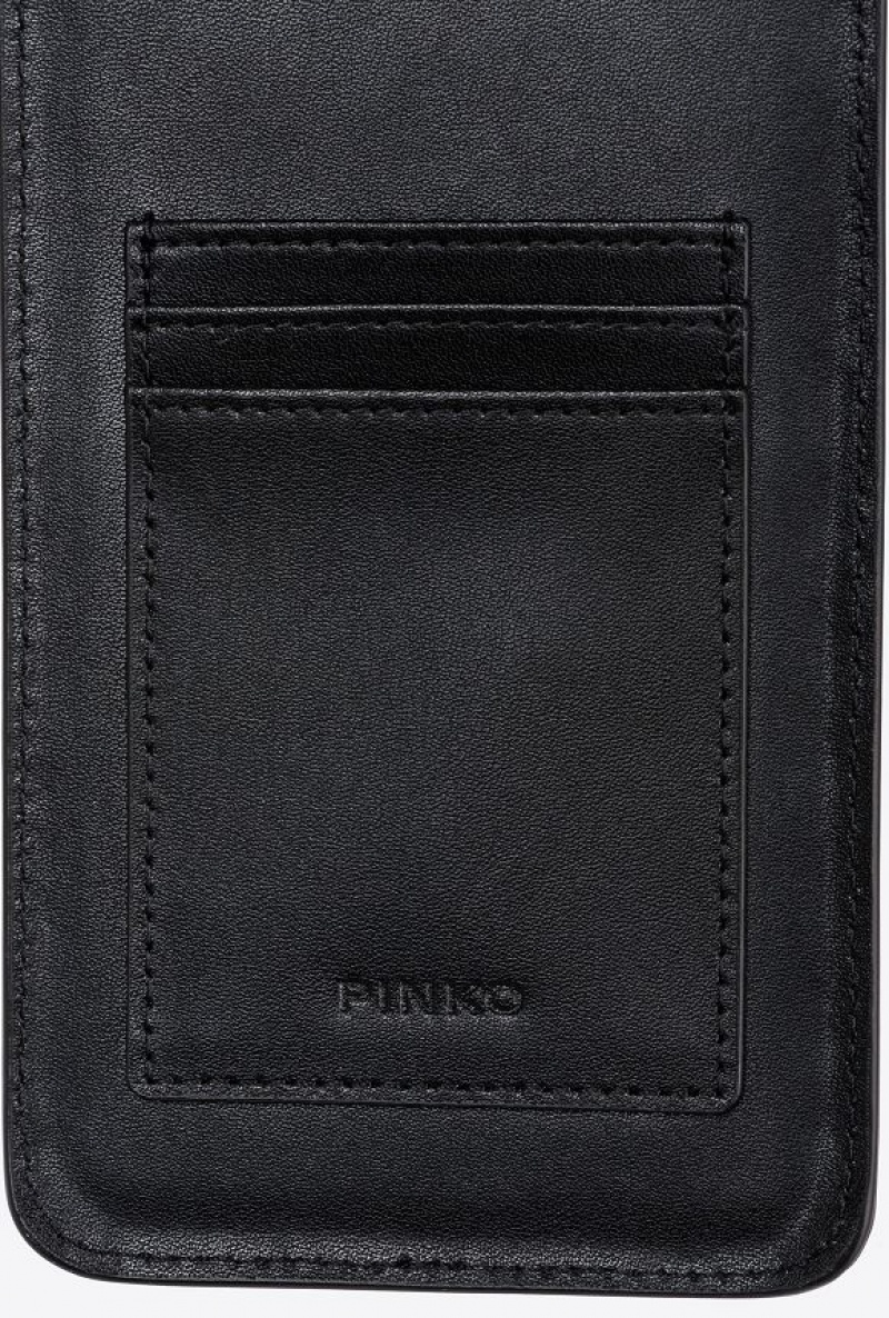 Pinko Leather Smartphone Holder BLACK-ANTIQUE GOLD | SN-PKO34309