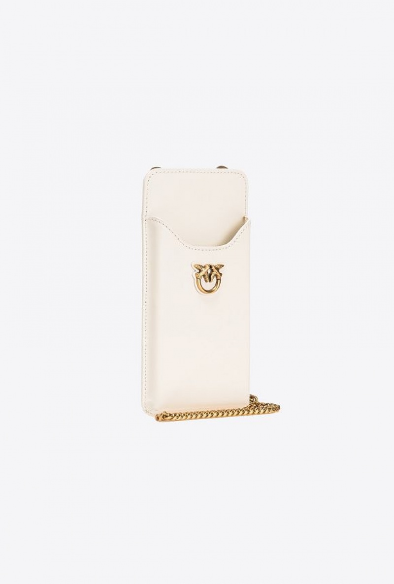 Pinko Leather Smartphone Holder WHITE+WHITE-ANTIQUE GOLD | SN-PKO34315