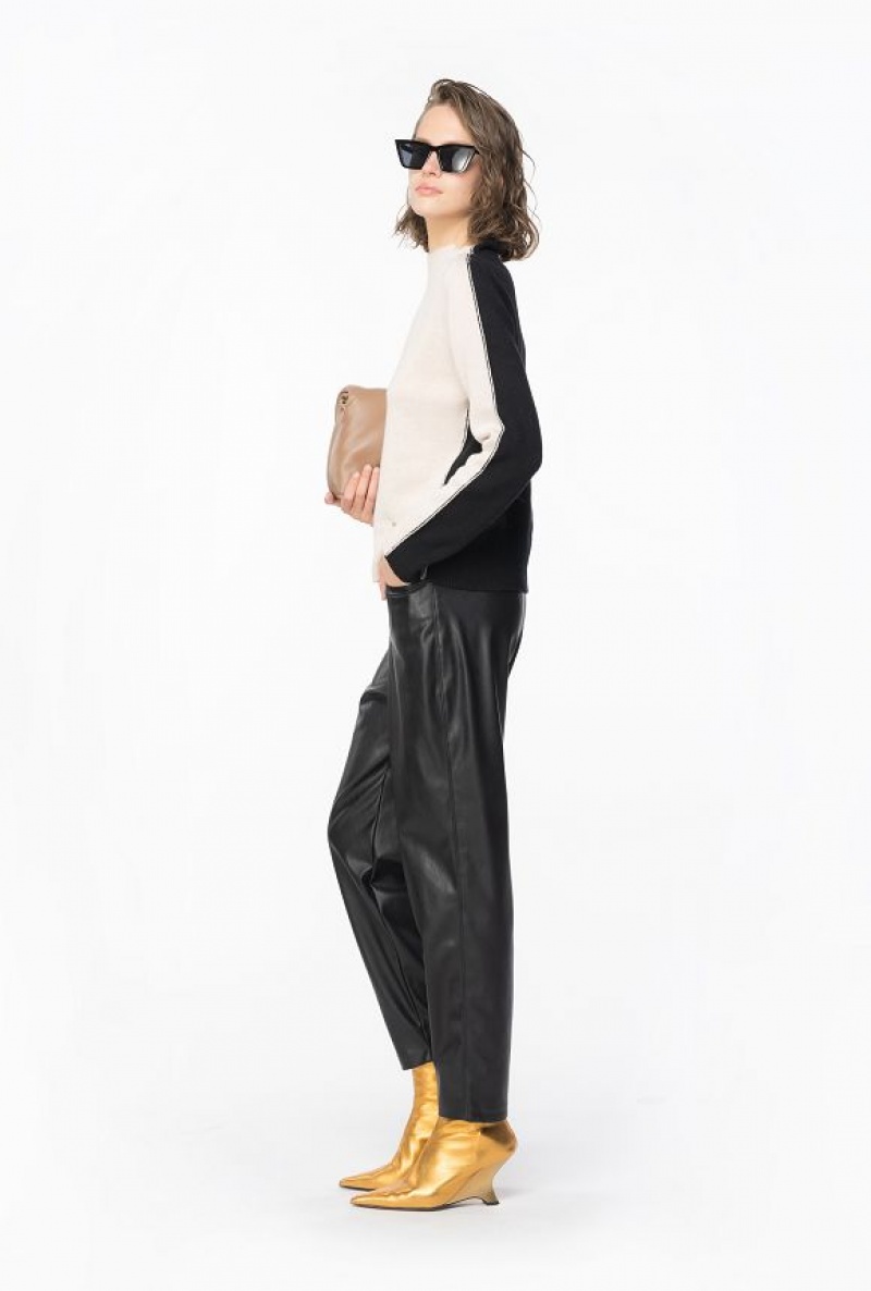 Pinko Leather-effect Carrot Trousers LIMO BLACK | SN-PKO33762