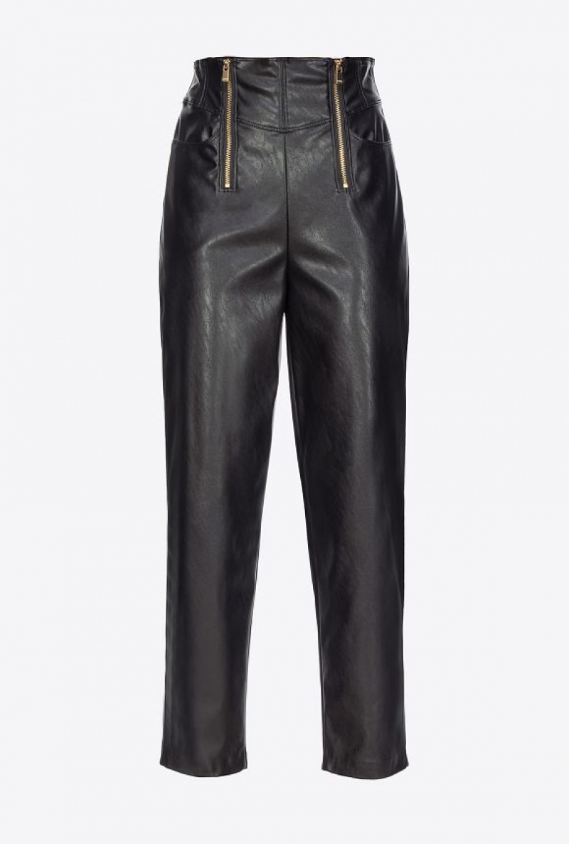 Pinko Leather-effect Carrot Trousers LIMO BLACK | SN-PKO33762