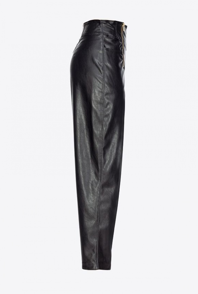 Pinko Leather-effect Carrot Trousers LIMO BLACK | SN-PKO33762