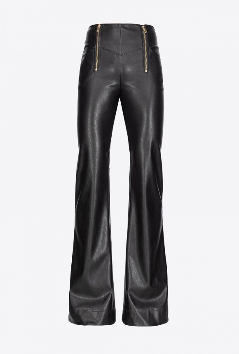 Pinko Leather-effect Flared Trousers LIMO BLACK | SN-PKO33760