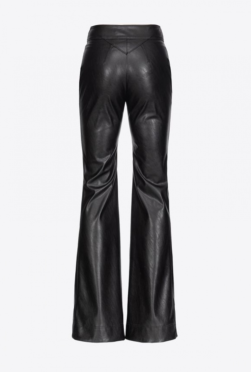 Pinko Leather-effect Flared Trousers LIMO BLACK | SN-PKO33760