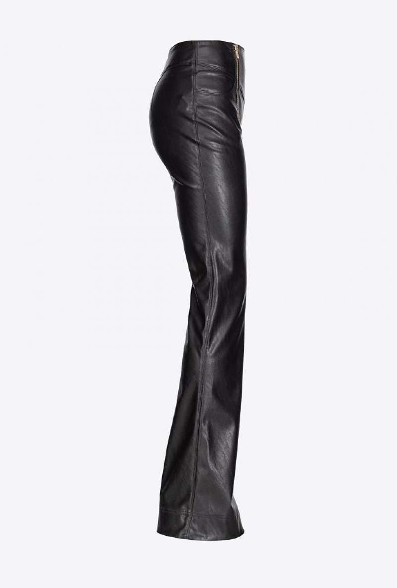 Pinko Leather-effect Flared Trousers LIMO BLACK | SN-PKO33760