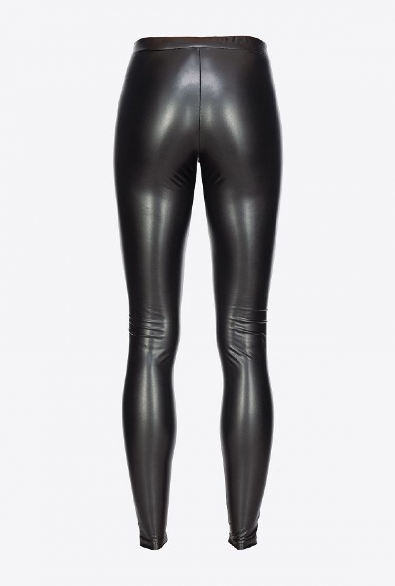 Pinko Leather-effect Leggings LIMO BLACK | SN-PKO33807