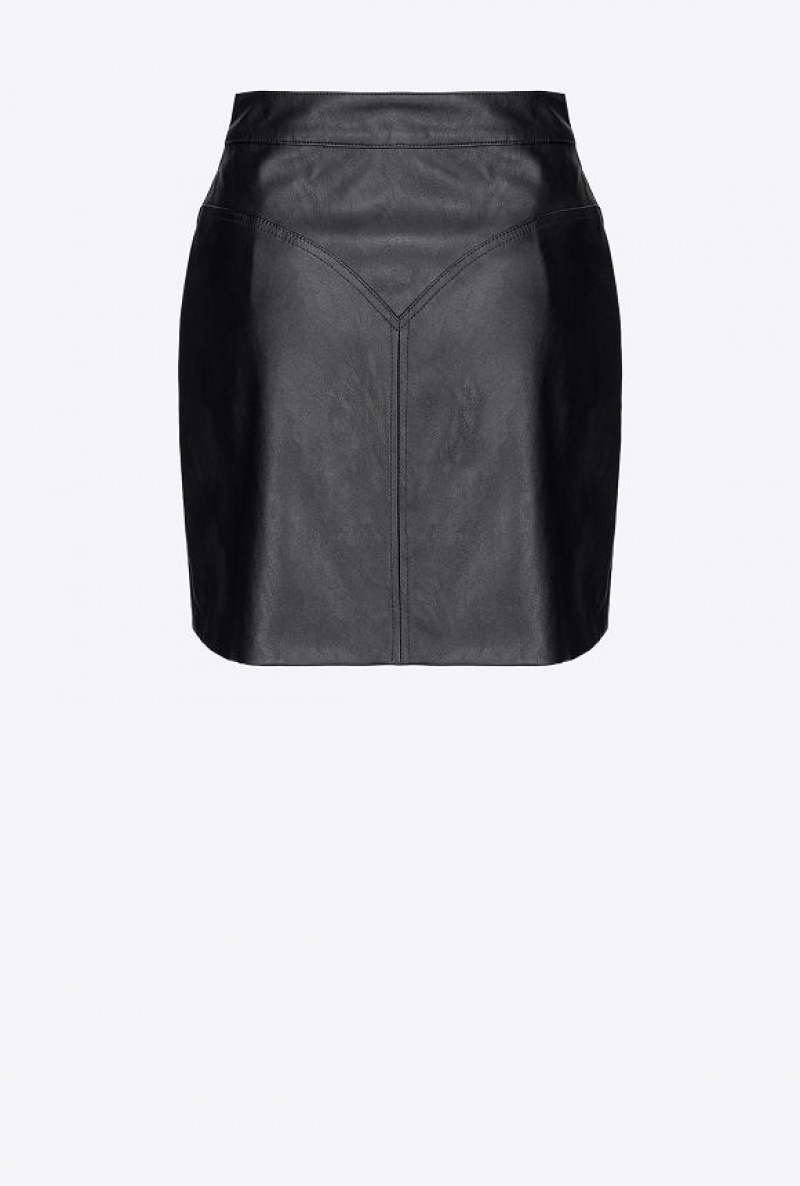 Pinko Leather-effect Mini Skirt With Belt LIMO BLACK | SN-PKO34054