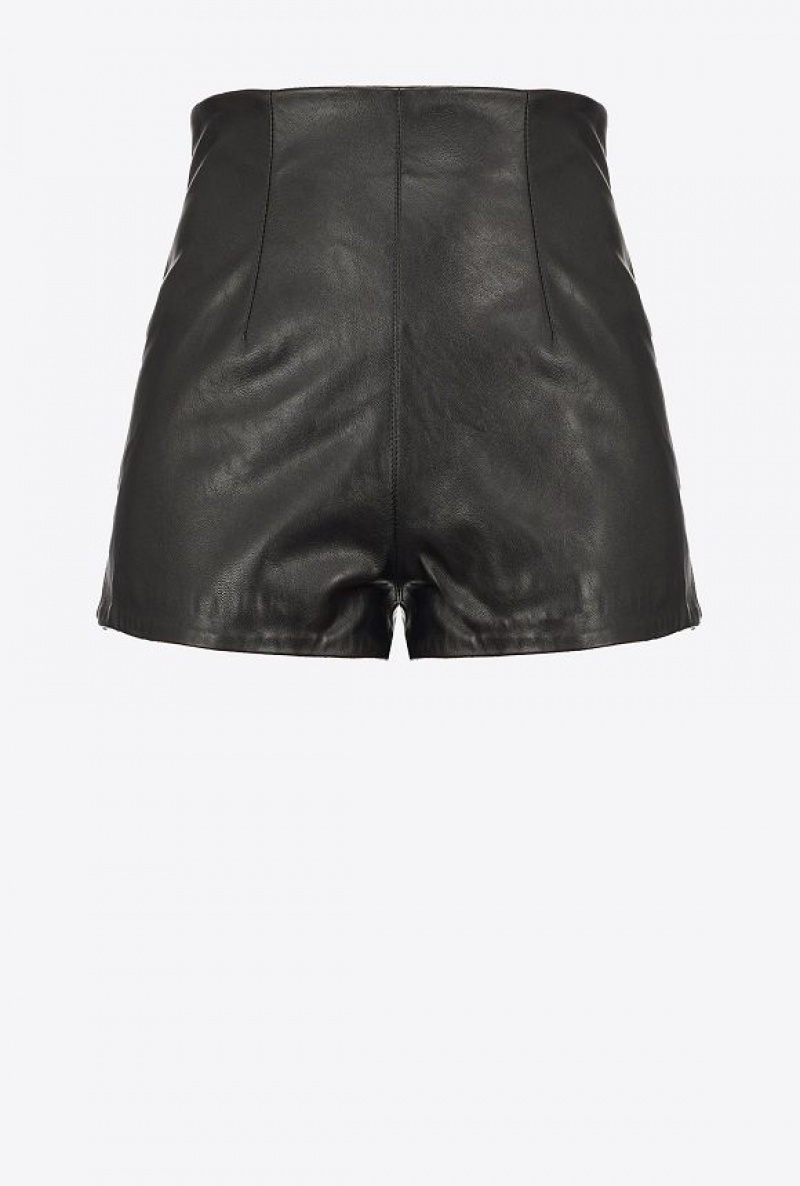 Pinko Leather-effect Shorts LIMO BLACK | SN-PKO33808