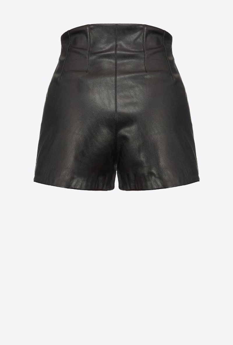 Pinko Leather-effect Shorts LIMO BLACK | SN-PKO33808