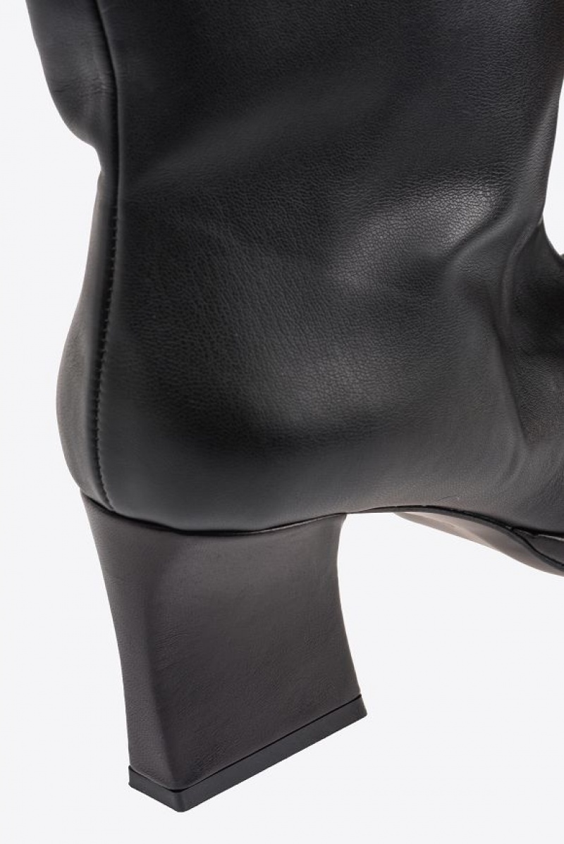 Pinko Leather-effect Thigh-high Boots LIMO BLACK | SN-PKO34148