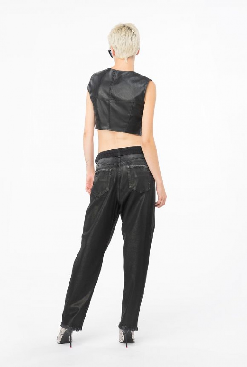 Pinko Leather-look Mom Jeans With Sash GREY/BLACK | SN-PKO34026