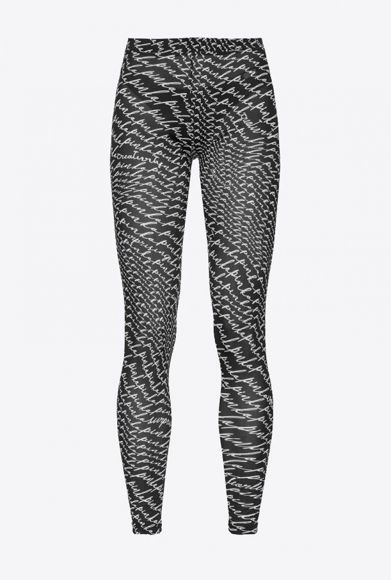 Pinko Leggings With Fluid Logo BLACK/WHITE | SN-PKO33733