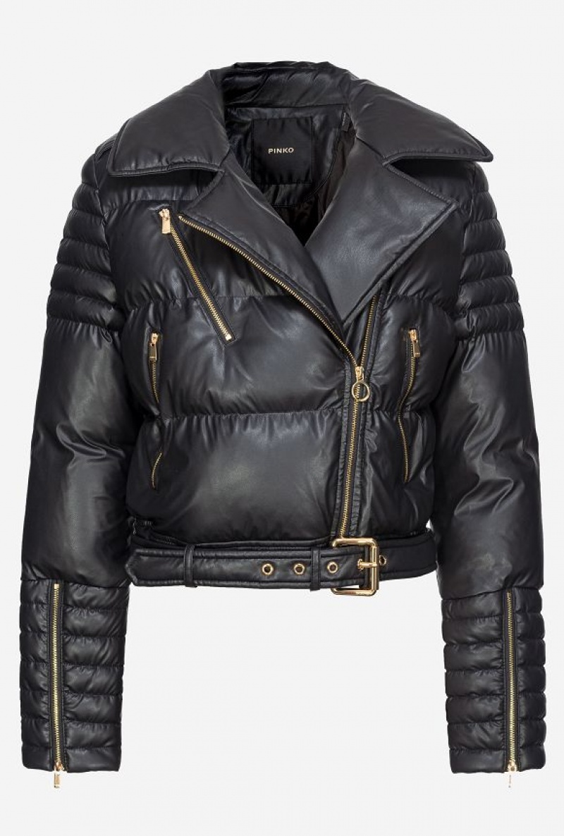 Pinko Light Leather-effect Padded Biker Jacket LIMO BLACK | SN-PKO33582