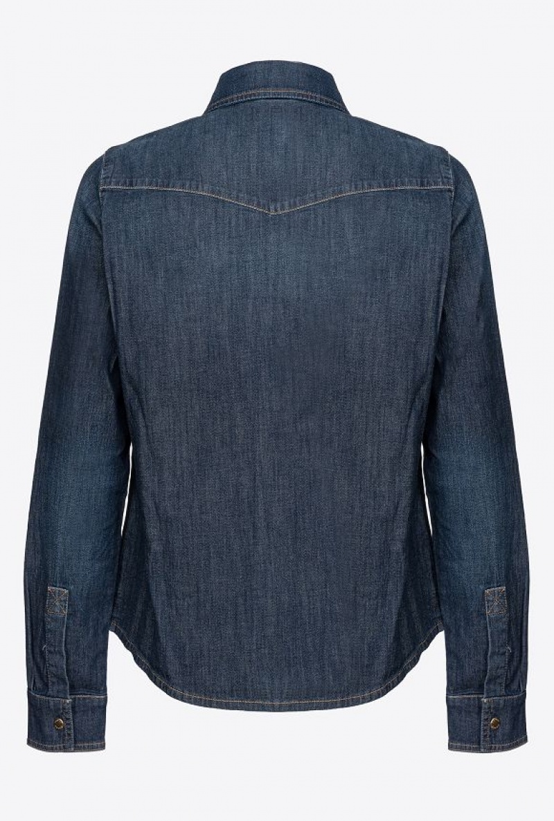 Pinko Light Twill Blue Denim Shirt DARK MID WASH | SN-PKO33154