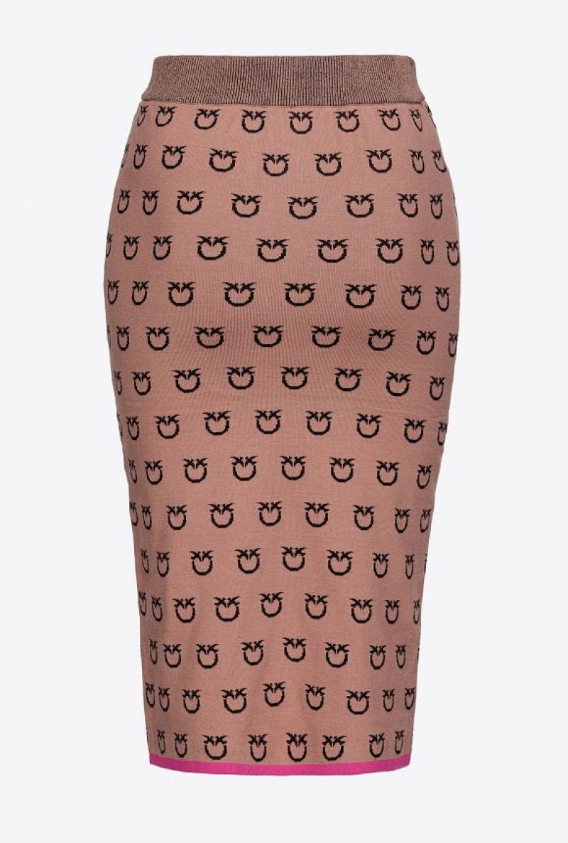 Pinko Logo Jacquard Calf-length Skirt CAMEL/BLACK | SN-PKO33829