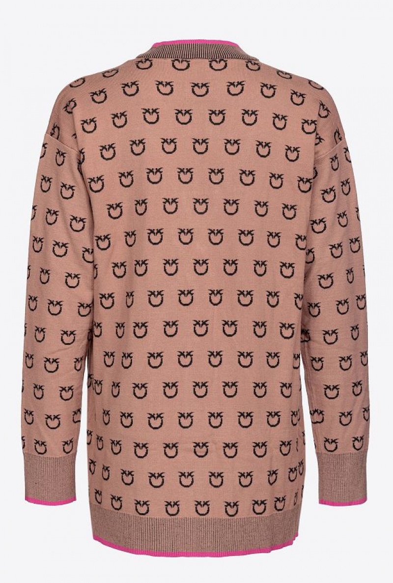 Pinko Logo Jacquard Cardigan CAMEL/BLACK | SN-PKO33514