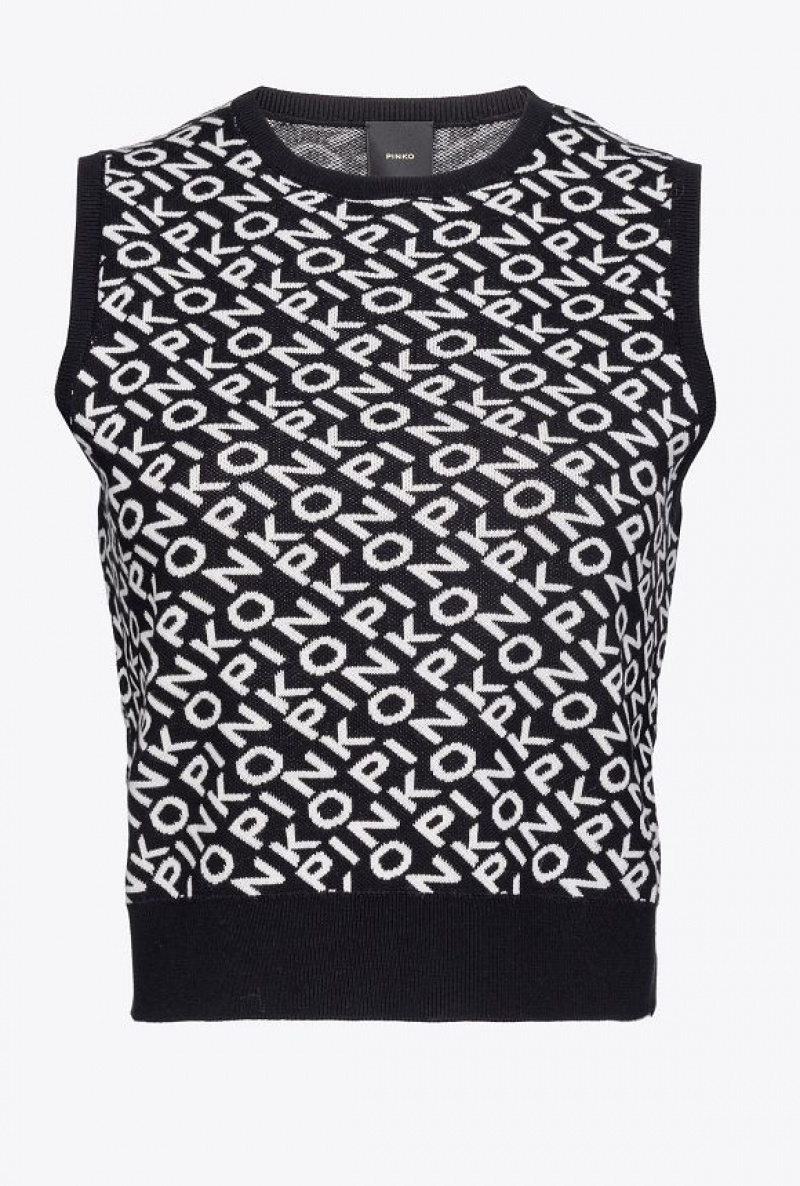 Pinko Logo Jacquard Vest BLACK/IVORY | SN-PKO33429