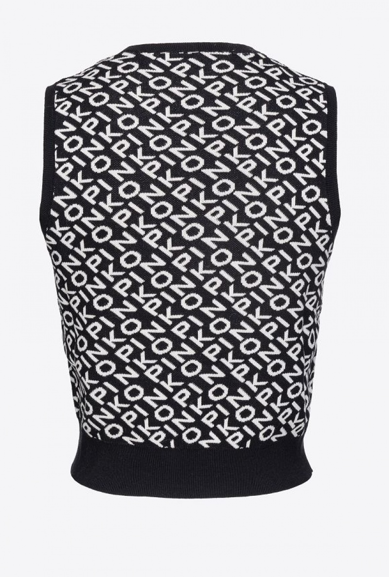 Pinko Logo Jacquard Vest BLACK/IVORY | SN-PKO33429