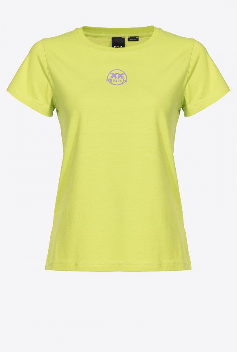 Pinko Logo-print T-shirt LIME YELLOW | SN-PKO33270