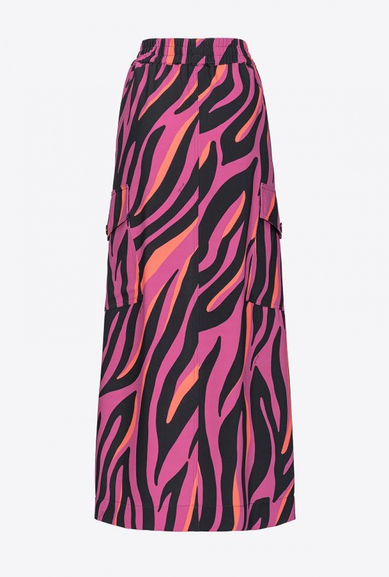 Pinko Long Cargo Skirt With Psychedelic Zebra Print BOUGAINVILLEA/BLACK/ORANGE | SN-PKO34084