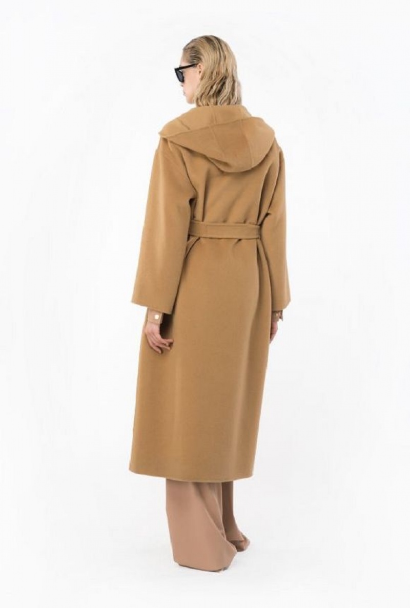 Pinko Long Cloth Coat With Hood MOCHA CAMEL | SN-PKO33667