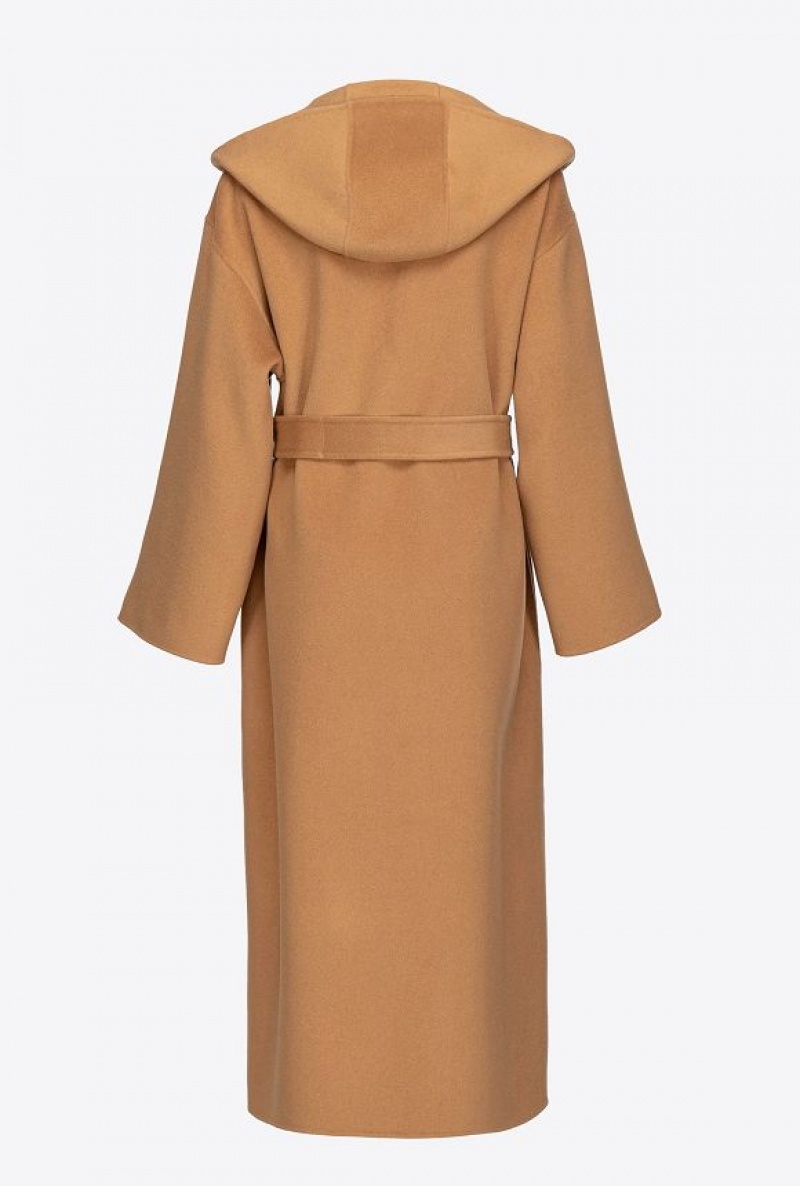 Pinko Long Cloth Coat With Hood MOCHA CAMEL | SN-PKO33667