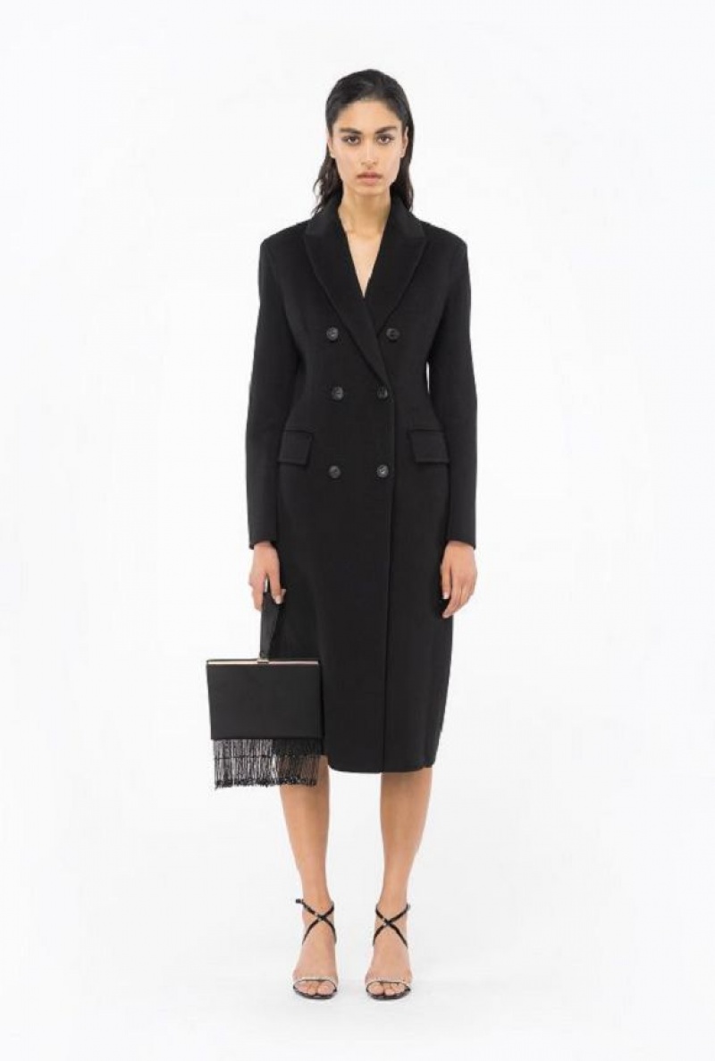 Pinko Long Coat In Double-layered Wool Cloth LIMO BLACK | SN-PKO33662