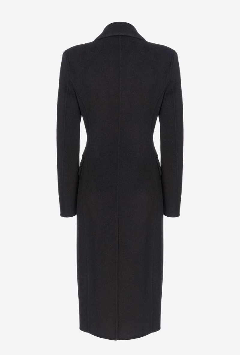 Pinko Long Coat In Double-layered Wool Cloth LIMO BLACK | SN-PKO33662