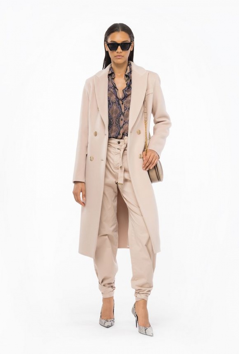 Pinko Long Coat In Double-layered Wool Cloth NUDE - BABY | SN-PKO33668