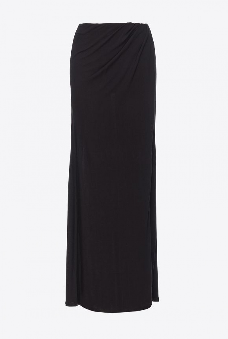 Pinko Long Crepe Interlock Skirt LIMO BLACK | SN-PKO34043