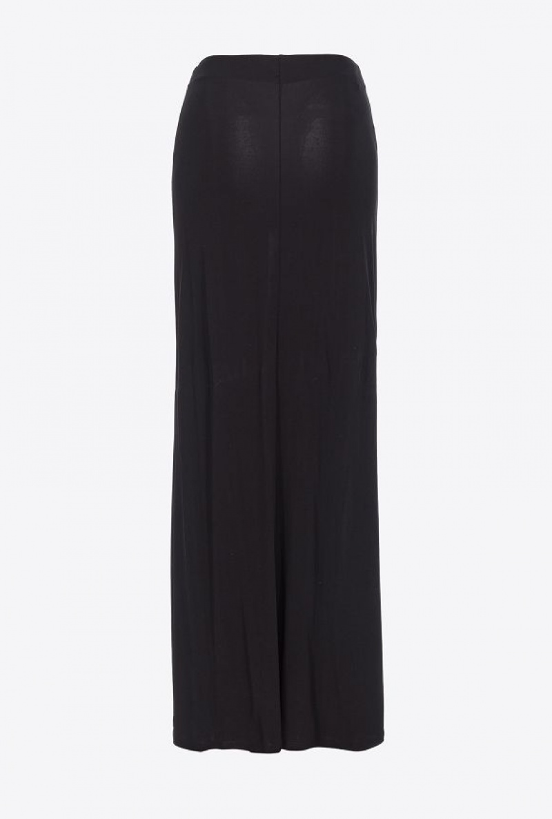 Pinko Long Crepe Interlock Skirt LIMO BLACK | SN-PKO34043