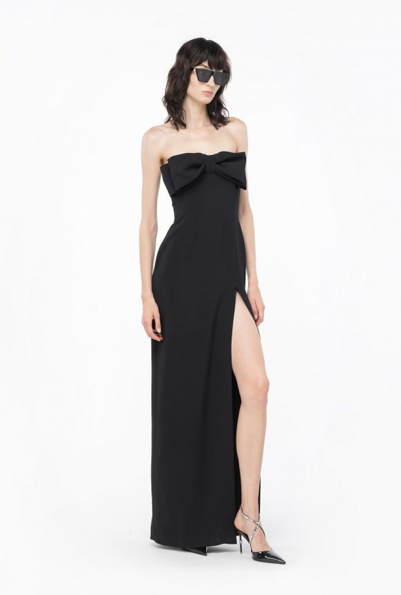 Pinko Long Dress With Bow LIMO BLACK | SN-PKO33036