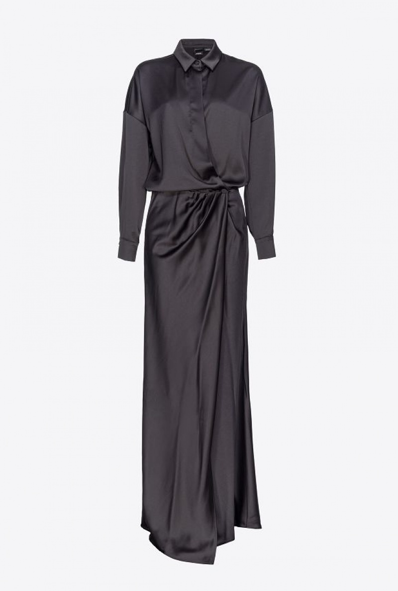 Pinko Long, Elegant Satin Dress LIMO BLACK | SN-PKO33000