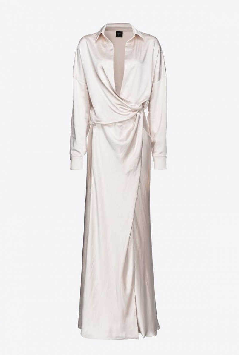 Pinko Long, Elegant Satin Dress PASTEL PARCHMENT | SN-PKO33001