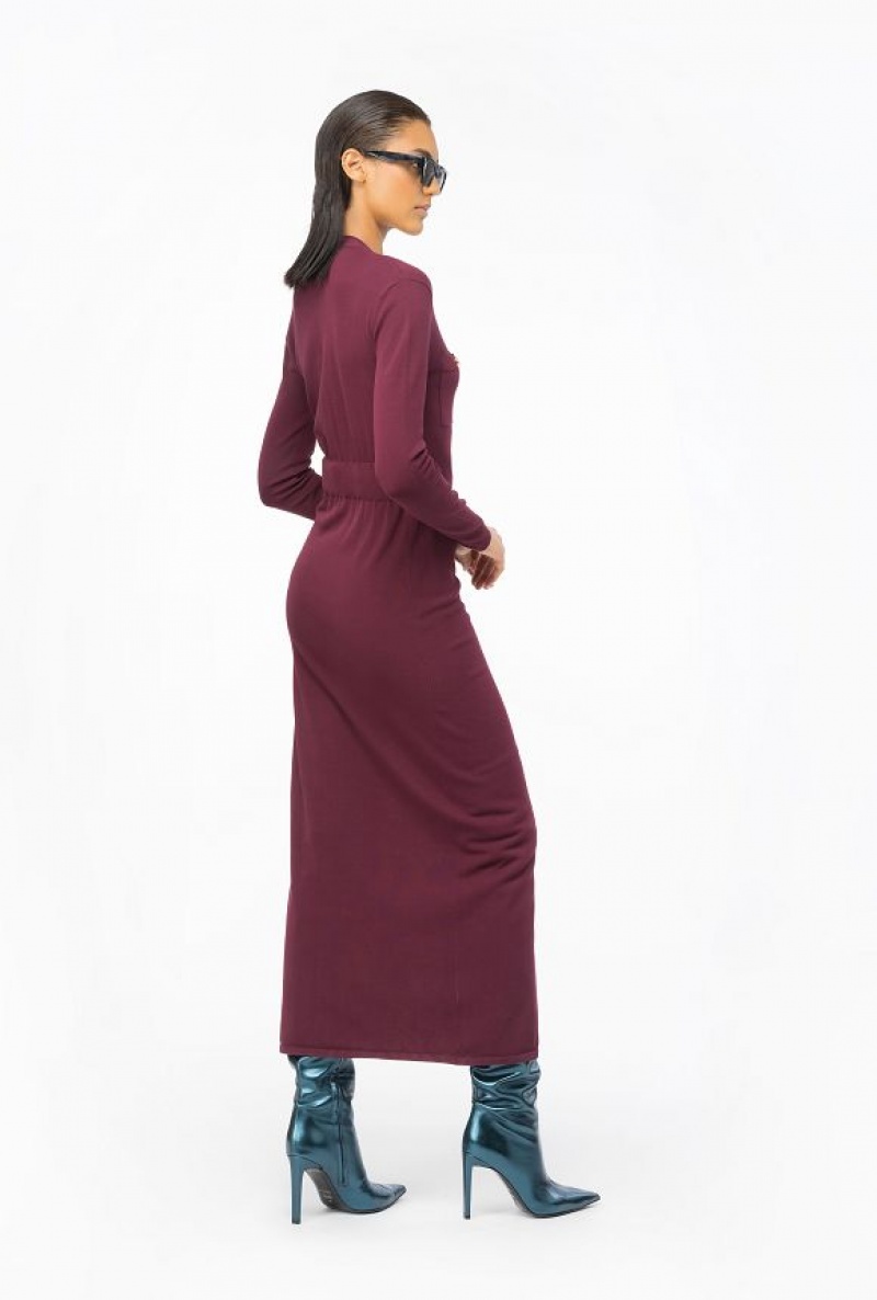 Pinko Long Knit Dress With Golden Buttons BURGUNDY-PORT ROYALE | SN-PKO33088