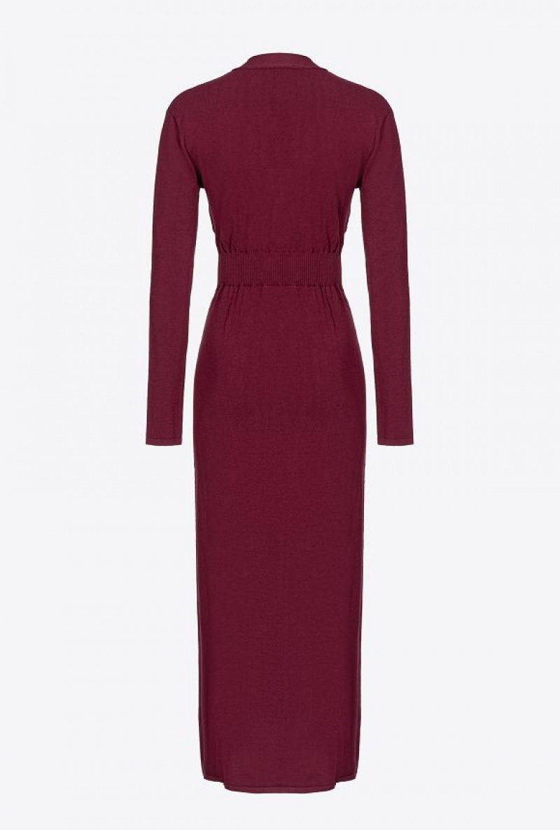 Pinko Long Knit Dress With Golden Buttons BURGUNDY-PORT ROYALE | SN-PKO33088