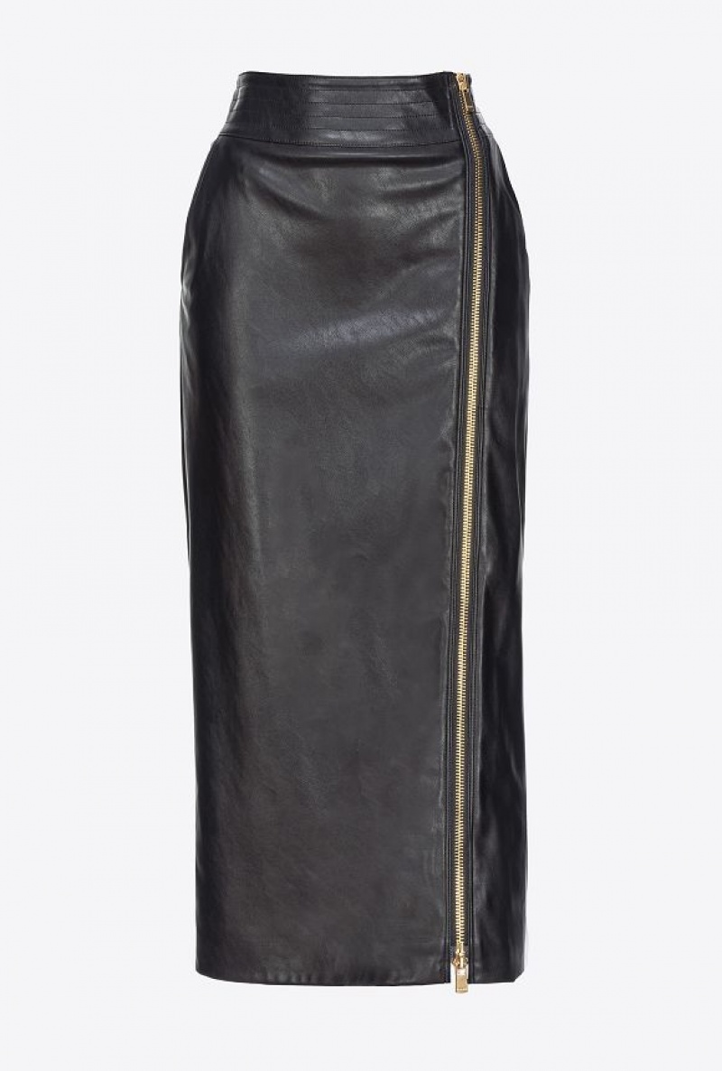 Pinko Long Leather-effect Skirt With Zip LIMO BLACK | SN-PKO34103