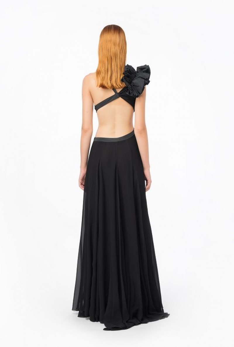 Pinko Long One-shoulder Dress With Large Slit LIMO BLACK | SN-PKO33056