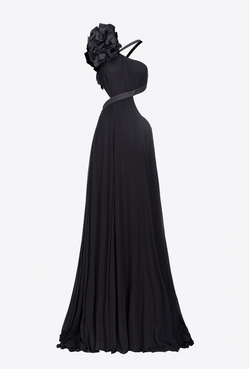 Pinko Long One-shoulder Dress With Large Slit LIMO BLACK | SN-PKO33056