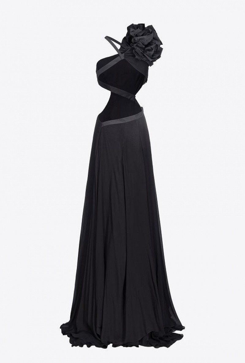 Pinko Long One-shoulder Dress With Large Slit LIMO BLACK | SN-PKO33056