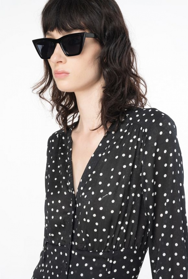 Pinko Long Polka-dot Shirt Dress BLACK/WHITE | SN-PKO33022